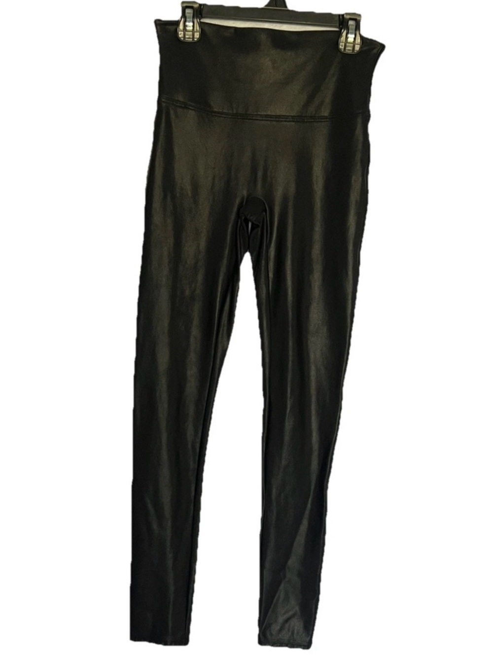 SPANX Women’s Sz Medium Petite Faux Leather High Rise Leggings Black Compression